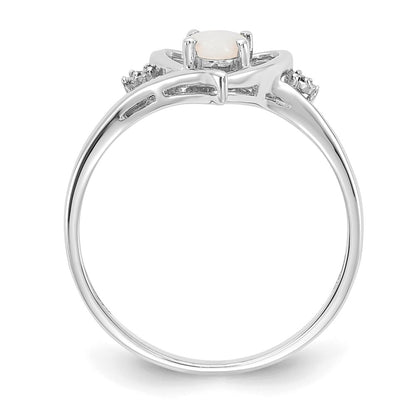 14K White Gold Opal And Diamond Heart Ring