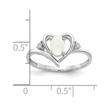 14K White Gold Opal And Diamond Heart Ring