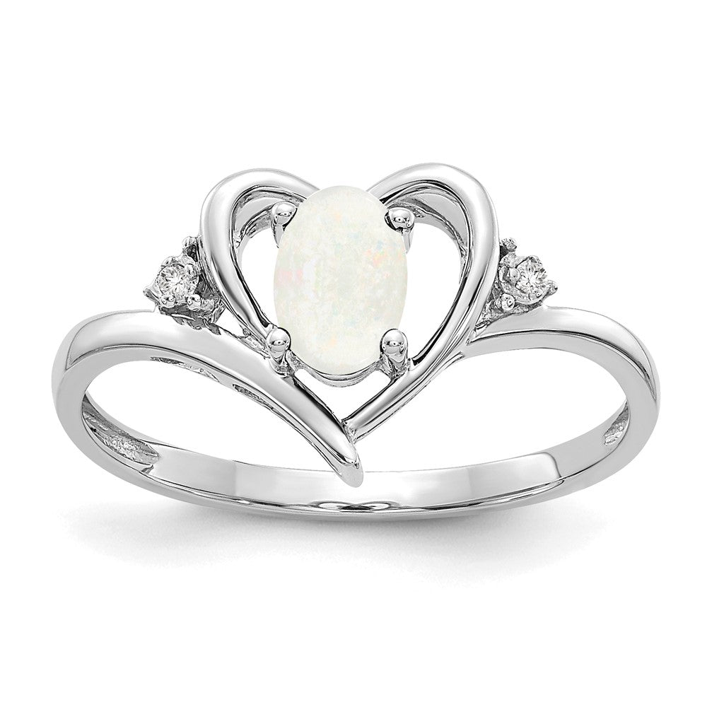 14K White Gold Opal And Diamond Heart Ring