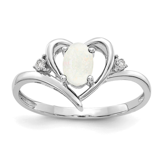 14K White Gold Opal And Diamond Heart Ring