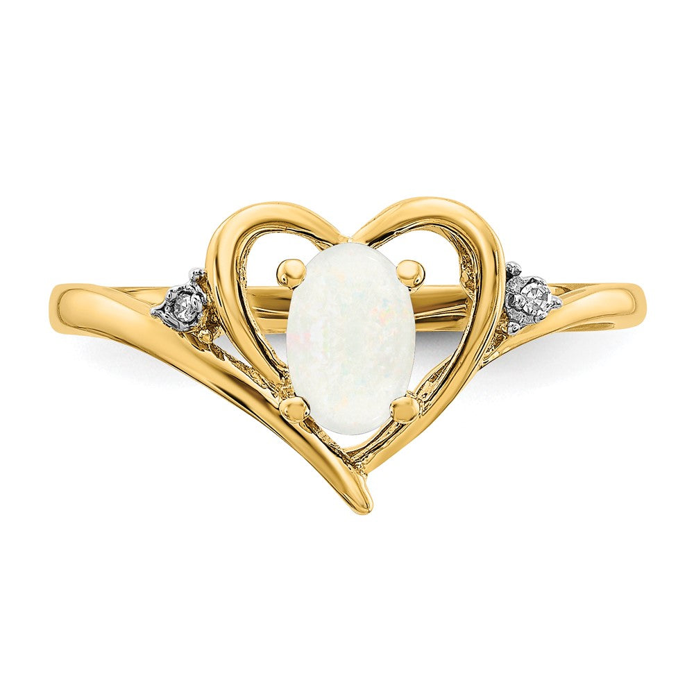 14K Yellow Gold Opal And Diamond Heart Ring