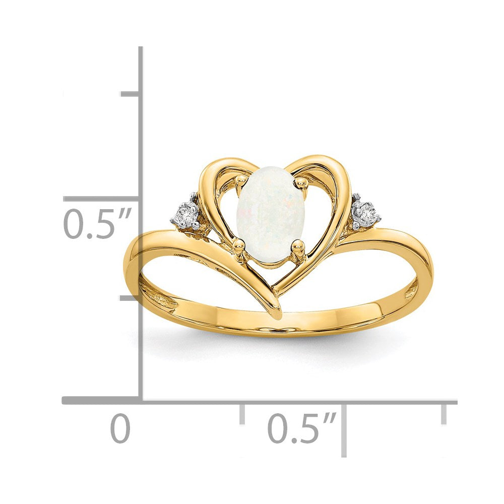 14K Yellow Gold Opal And Diamond Heart Ring