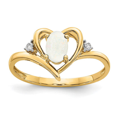 14K Yellow Gold Opal And Diamond Heart Ring