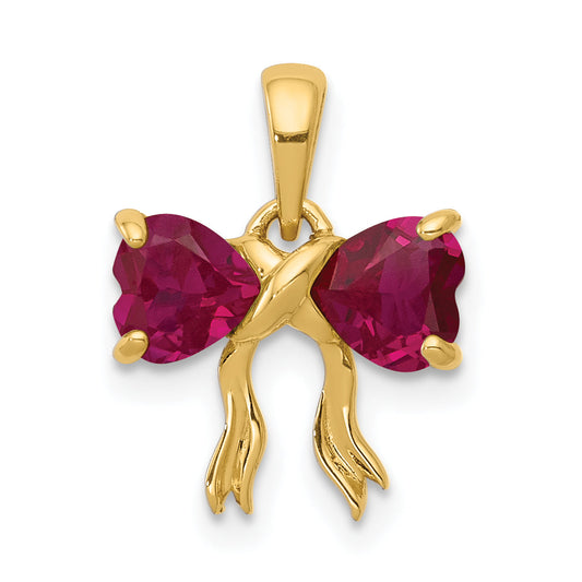 14k Yellow Gold 14k Gold Polished Created Ruby Bow Pendant