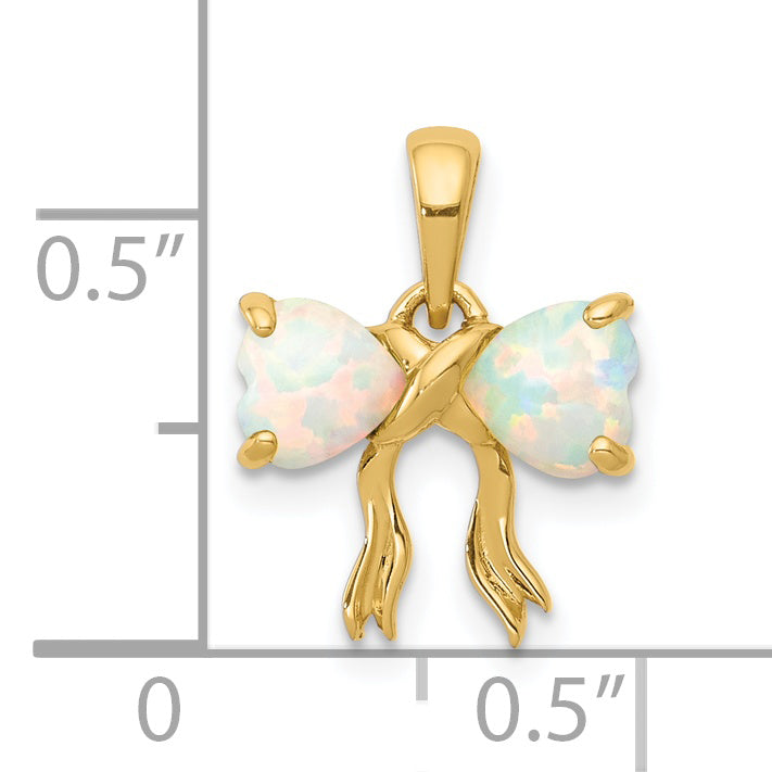 14k Yellow Gold 14k Gold Polished Created Opal Bow Pendant