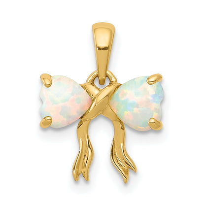 14k Yellow Gold 14k Gold Polished Created Opal Bow Pendant