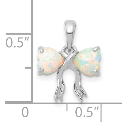 14k White Gold 14k White Polished Created Opal Bow Pendant
