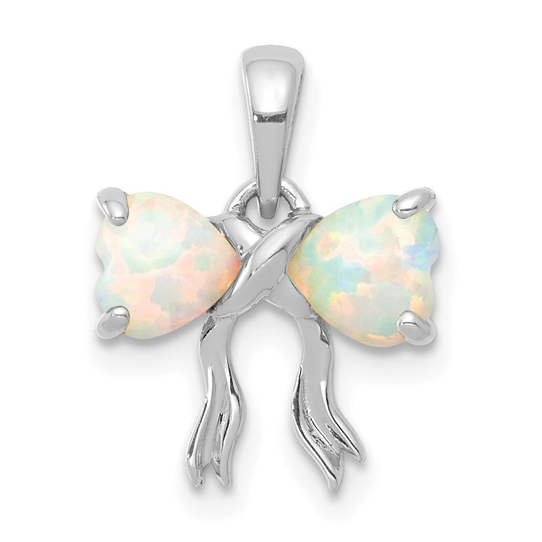 14k White Gold 14k White Polished Created Opal Bow Pendant