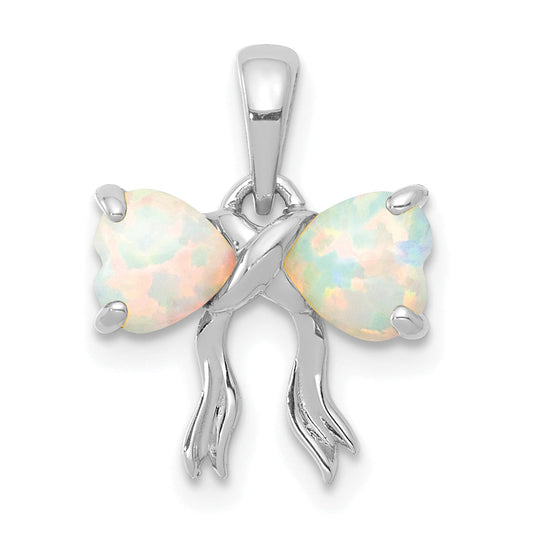 14k White Gold 14k White Polished Created Opal Bow Pendant