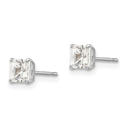 14K White Gold 4mm Square Cz Post Earrings
