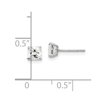 14K White Gold 4mm Square Cz Post Earrings