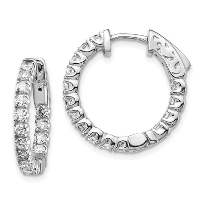14k White Gold Diamond Round Hoop w/Safety Clasp Earrings