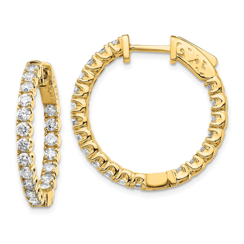 14k Yellow Gold Diamond Round Hoop w/Safety Clasp Earrings