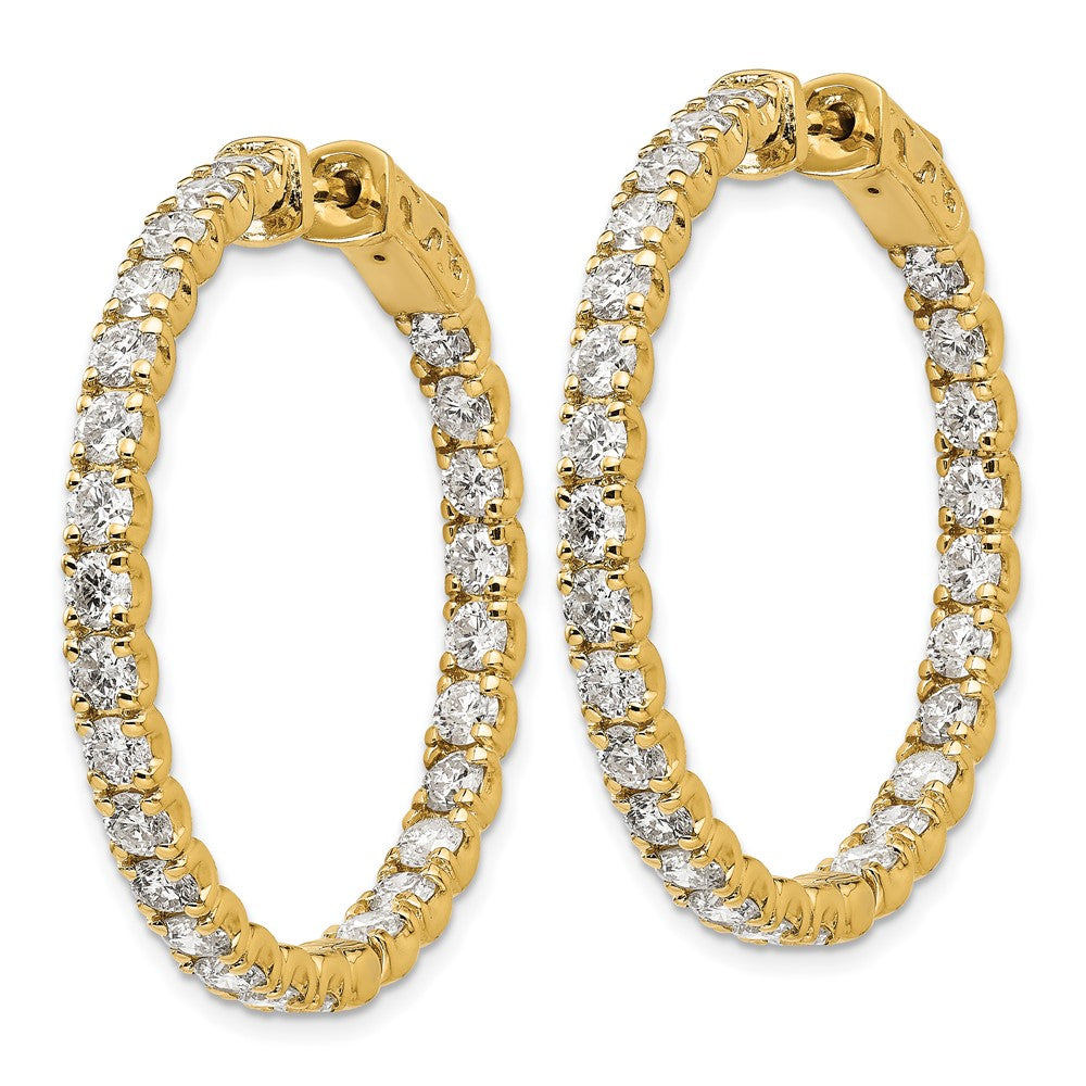 14k Yellow Gold Diamond Round Hoop w/Safety Clasp Earrings