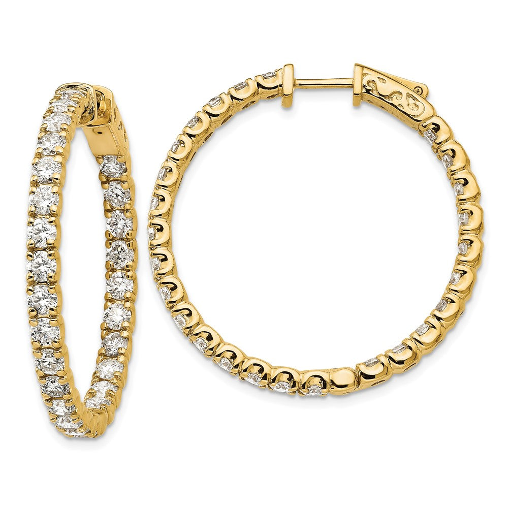 14k Yellow Gold Diamond Round Hoop w/Safety Clasp Earrings
