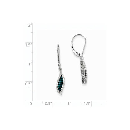 14k White Gold White & Blue Diamond Dangle Leverback Earrings
