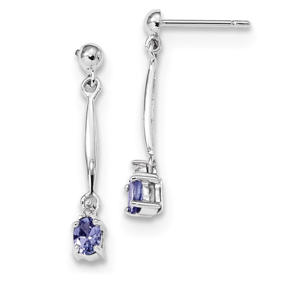 14k White Gold w/ Diamond & Tanzanite Post Dangle Earrings