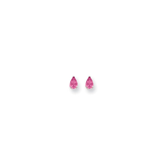 14k White Gold 6x4mm Pear Pink Tourmaline earring