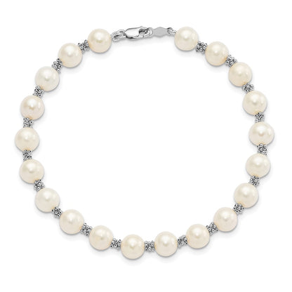 14K White Gold 6 7mm Semi Round Freshwater Cultured Pearl Bracelet