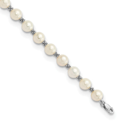 14K White Gold 6 7mm Semi Round Freshwater Cultured Pearl Bracelet