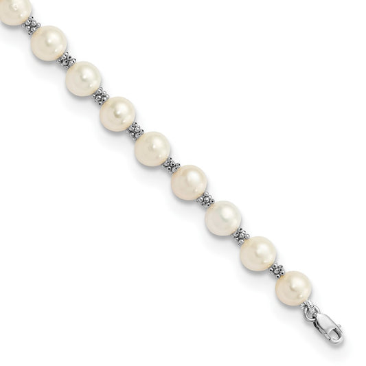 14K White Gold 6 7mm Semi Round Freshwater Cultured Pearl Bracelet