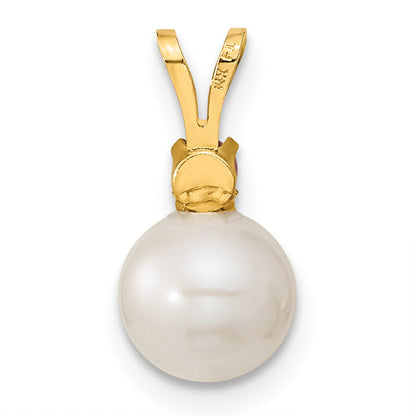 14k Yellow Gold 14k 7-8mm White Round Freshwater Cultured Pearl and .30RU Ruby Post Earrings and Pendant Set