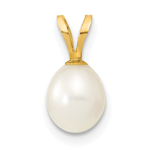 14k Yellow Gold 14K 6-7mm White Rice Freshwater Cultured Pearl Pendant