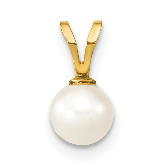 14k Yellow Gold 14K 5-6mm White Round Freshwater Cultured Pearl Pendant