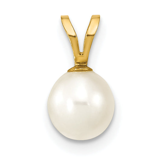 14k Yellow Gold 14K 6-7mm White Round Freshwater Cultured Pearl Pendant
