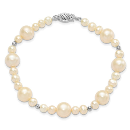 14K White Gold 5 9mm Near Round Freshwater Cultured Pearl Beaded 7.5 Inch Bracelet