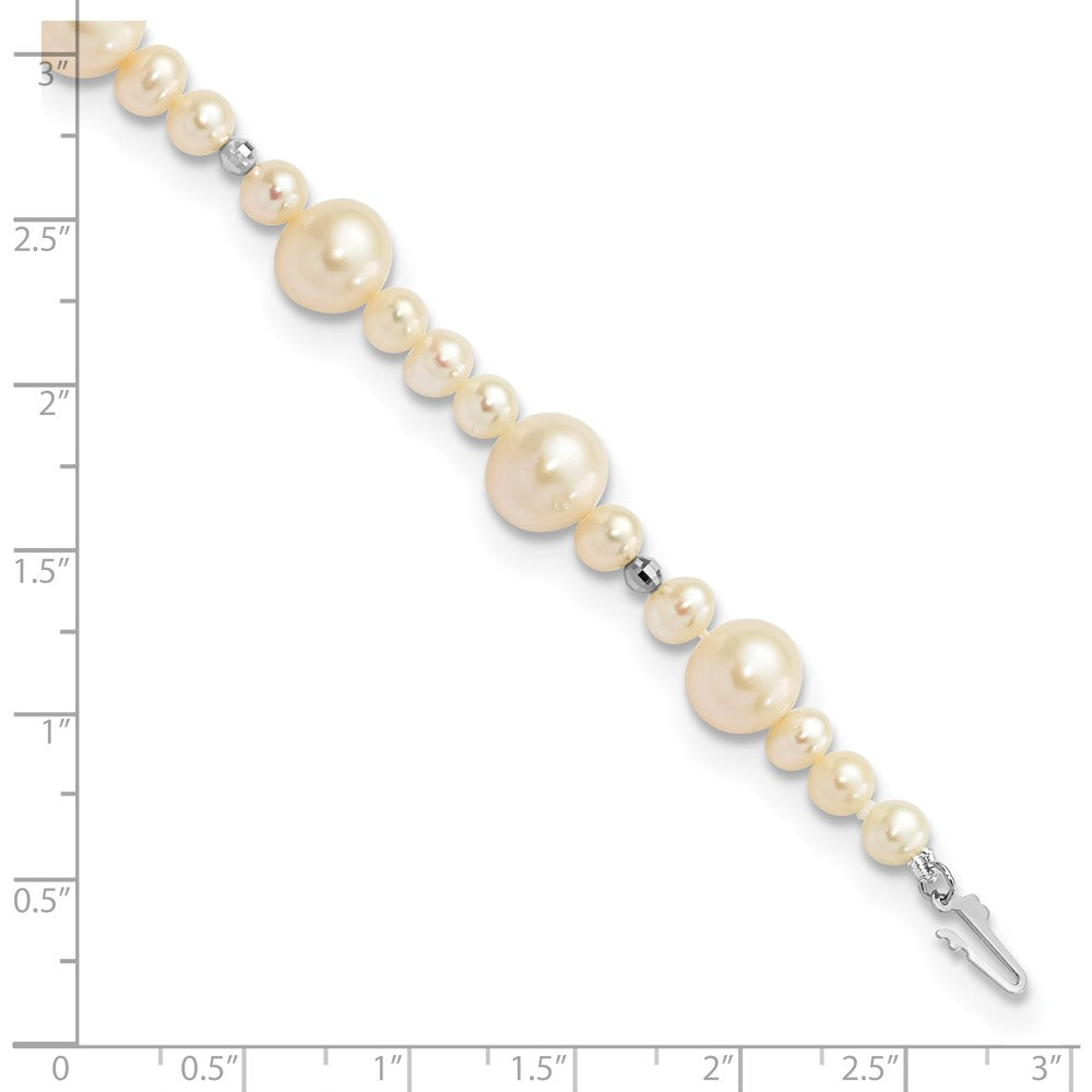 14K White Gold 5 9mm Near Round Freshwater Cultured Pearl Beaded 7.5 Inch Bracelet