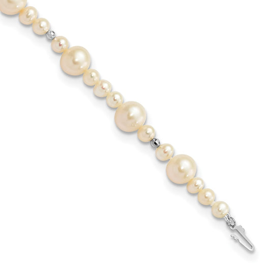 14K White Gold 5 9mm Near Round Freshwater Cultured Pearl Beaded 7.5 Inch Bracelet