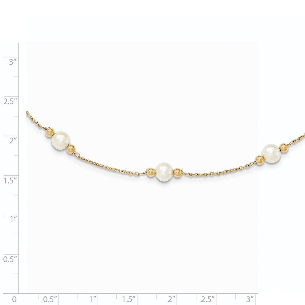 14K Yellow Gold 5 6mm White Near Round Freshwater Cultured Pearl Beaded Station 7.5 Inch Bracelet