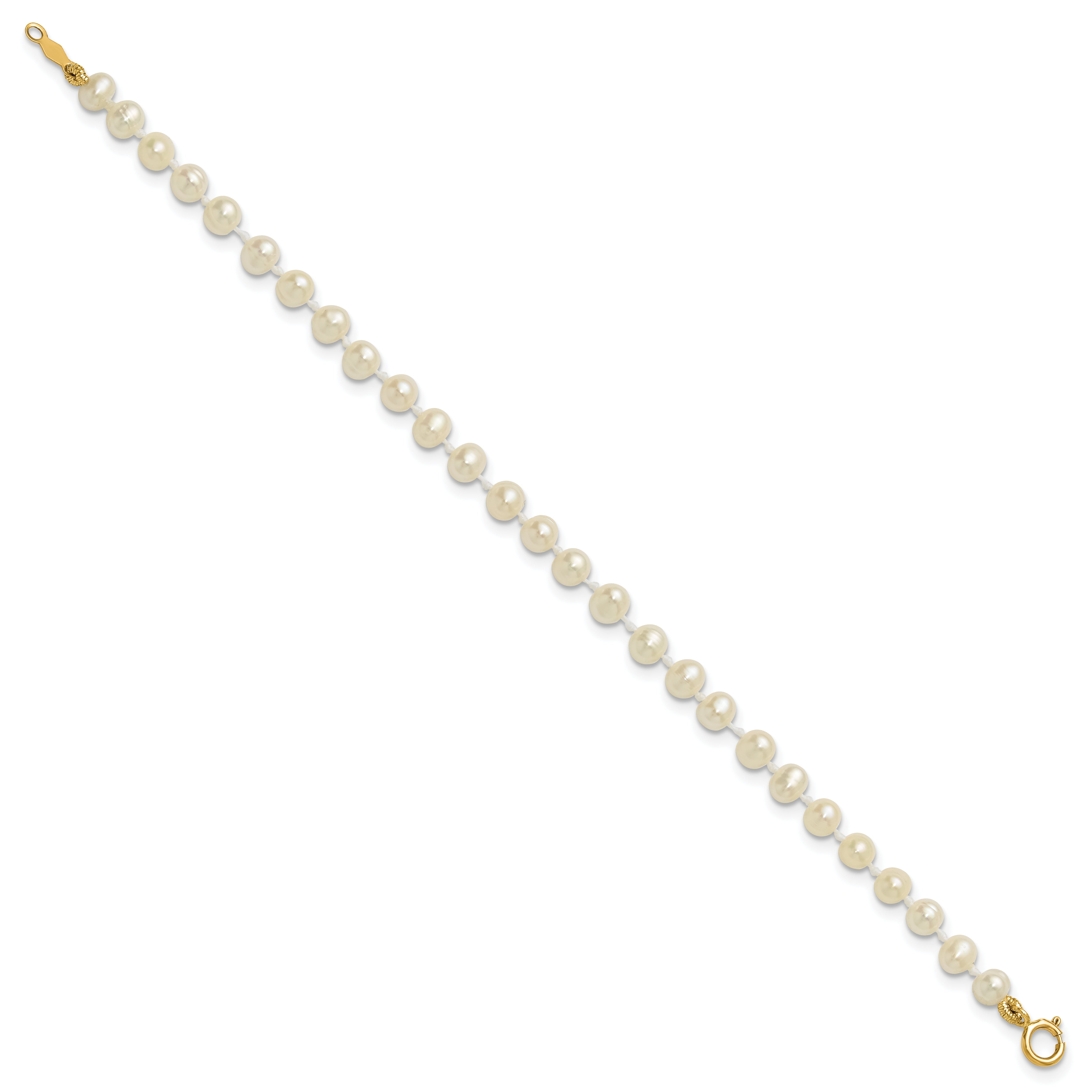 14K Yellow Gold 3 4mm White Semi Round Freshwater Cultured Pearl 4 Inch Bracelet