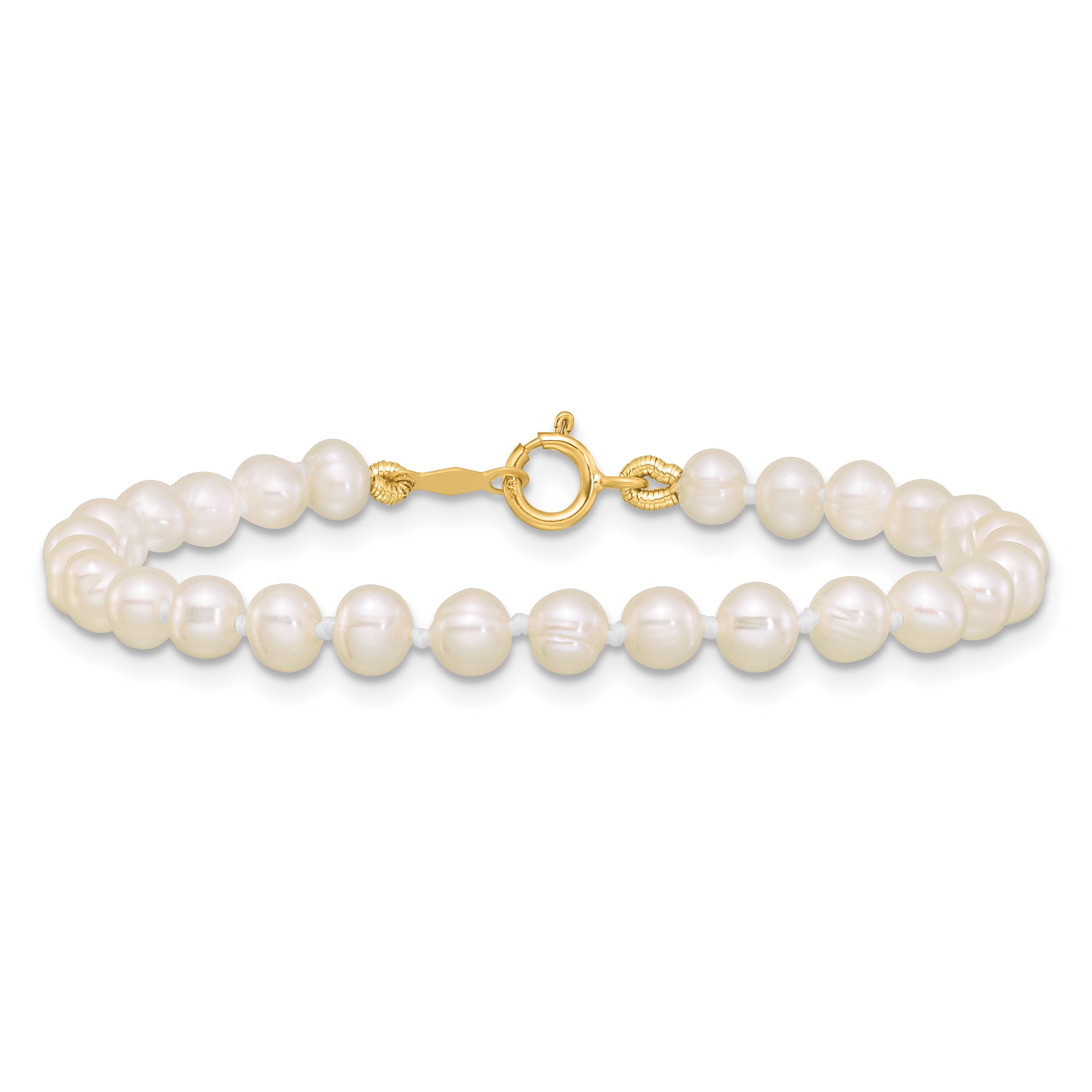 14K Yellow Gold 3 4mm White Semi Round Freshwater Cultured Pearl 4 Inch Bracelet