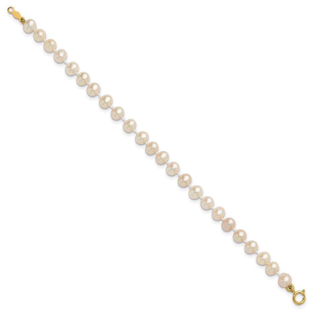 14K Yellow Gold 4 5mm White Semi Round Freshwater Cultured Pearl 5 Inch Bracelet