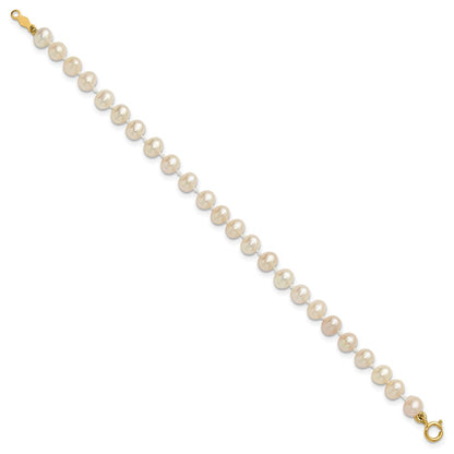 14K Yellow Gold 4 5mm White Semi Round Freshwater Cultured Pearl 5 Inch Bracelet