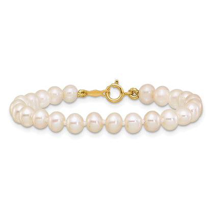 14K Yellow Gold 4 5mm White Semi Round Freshwater Cultured Pearl Inch Bracelet