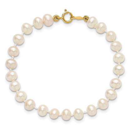 14K Yellow Gold 4 5mm White Semi Round Freshwater Cultured Pearl Inch Bracelet