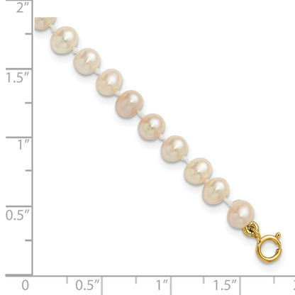 14K Yellow Gold 4 5mm White Semi Round Freshwater Cultured Pearl Inch Bracelet