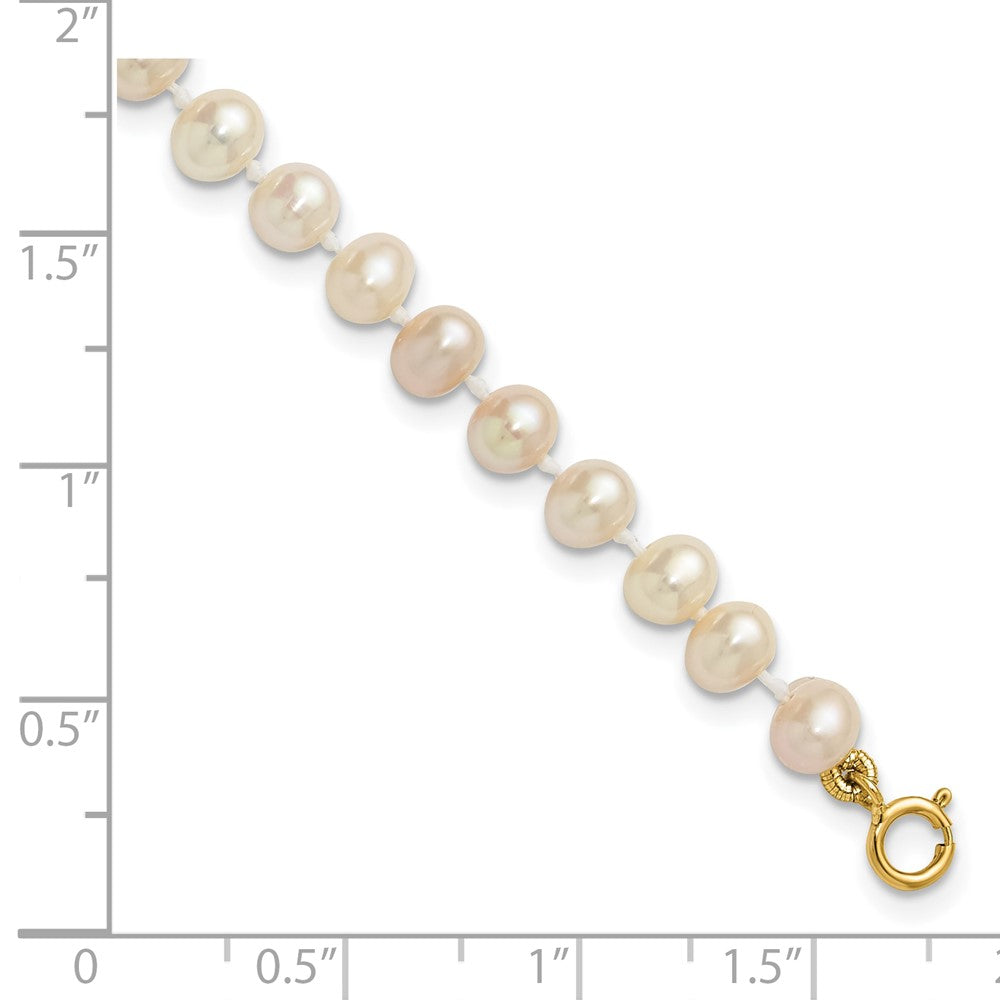 14K Yellow Gold 4 5mm White Semi Round Freshwater Cultured Pearl 5 Inch Bracelet