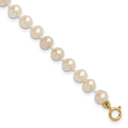 14K Yellow Gold 4 5mm White Semi Round Freshwater Cultured Pearl 5 Inch Bracelet