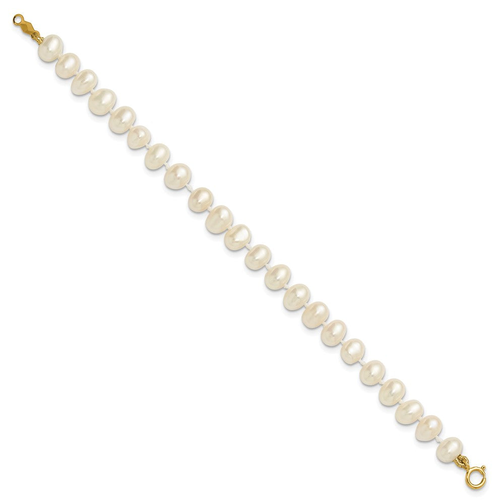 14K Yellow Gold 5 6mm White Semi Round Freshwater Cultured Pearl Inch Bracelet