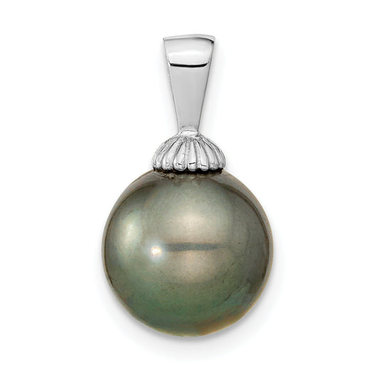 14k White Gold 14k White Gold 10-11mm Black Round Tahitian Saltwater Cultured Pearl Pendant