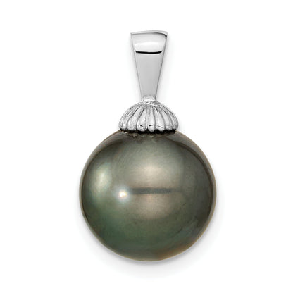14k White Gold 14k White Gold 11-12mm Black Round Tahitian Saltwater Cultured Pearl Pendant