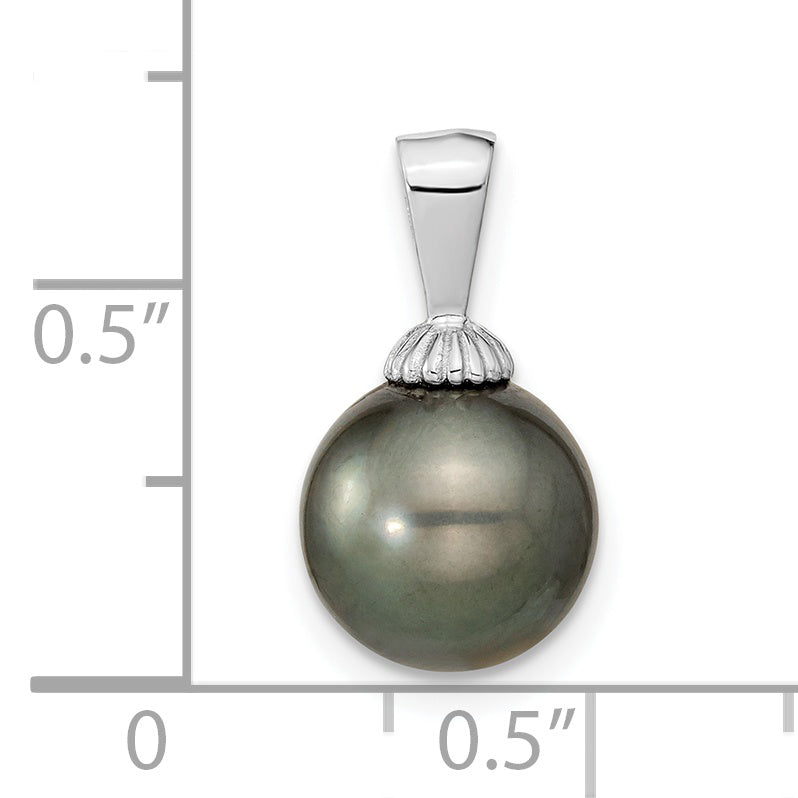 14k White Gold 14k White Gold 9-10mm Black Round Tahitian Saltwater Cultured Pearl Pendant