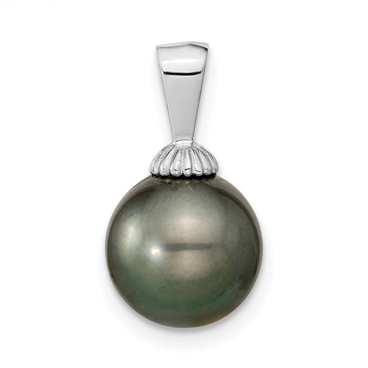 14k White Gold 14k White Gold 9-10mm Black Round Tahitian Saltwater Cultured Pearl Pendant