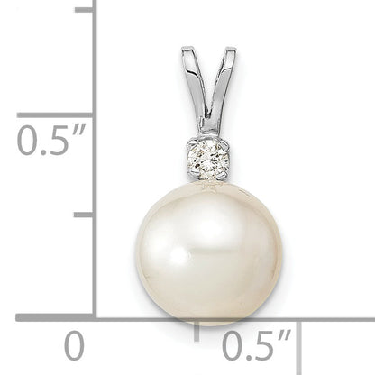 14k White Gold 14k White Gold 9-10mm White Round South Sea Saltwater Cultured Pearl and .05 Carat Diamond Pendant
