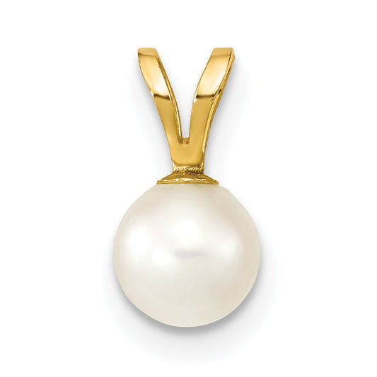 14k Yellow Gold 14k 5-6mm White Round Akoya Saltwater Cultured Pearl Pendant