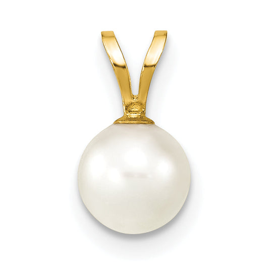 14k Yellow Gold 14k 6-7mm White Round Akoya Saltwater Cultured Pearl Pendant